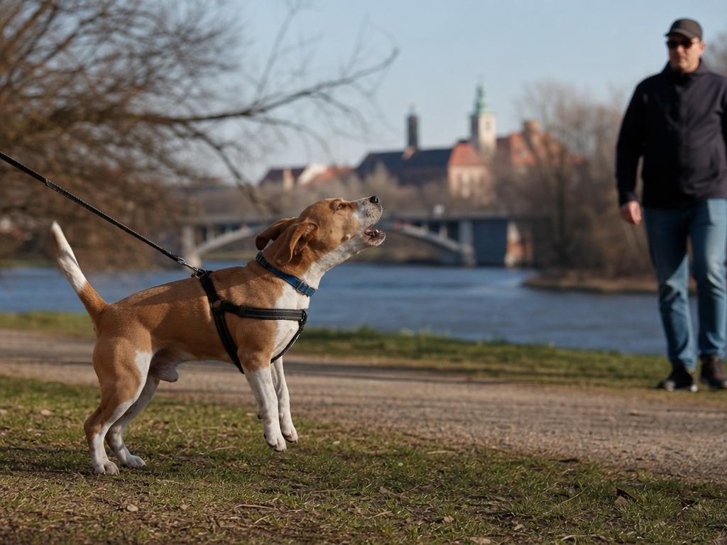 Proč pes štěká na cizí lidi v parku u řeky